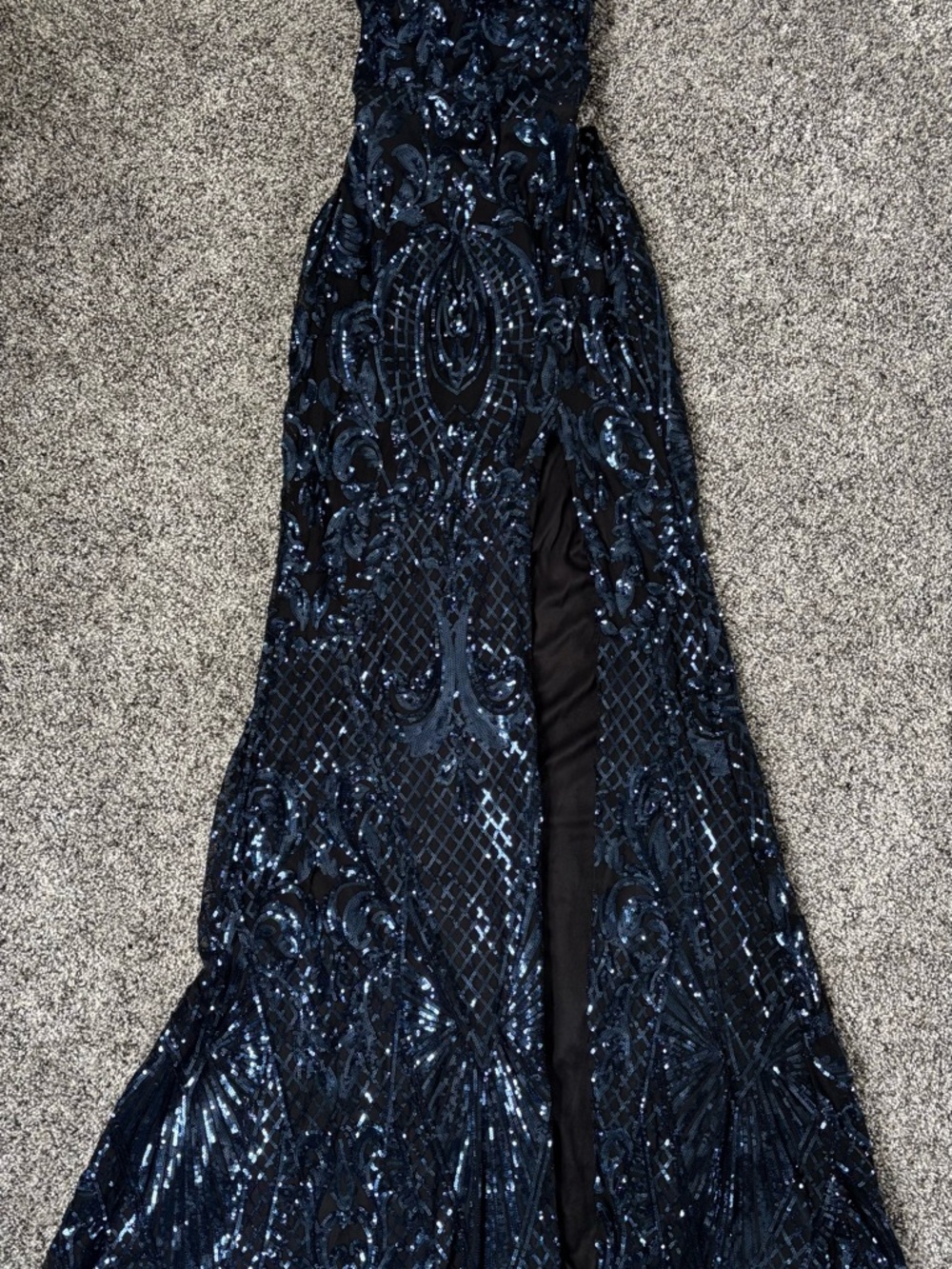 Navy Sequin Spaghetti-Strap Evening Gown - Picture 4 of 11